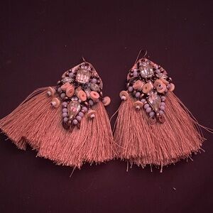 Elegant Handmade Beige Tassel Earrings